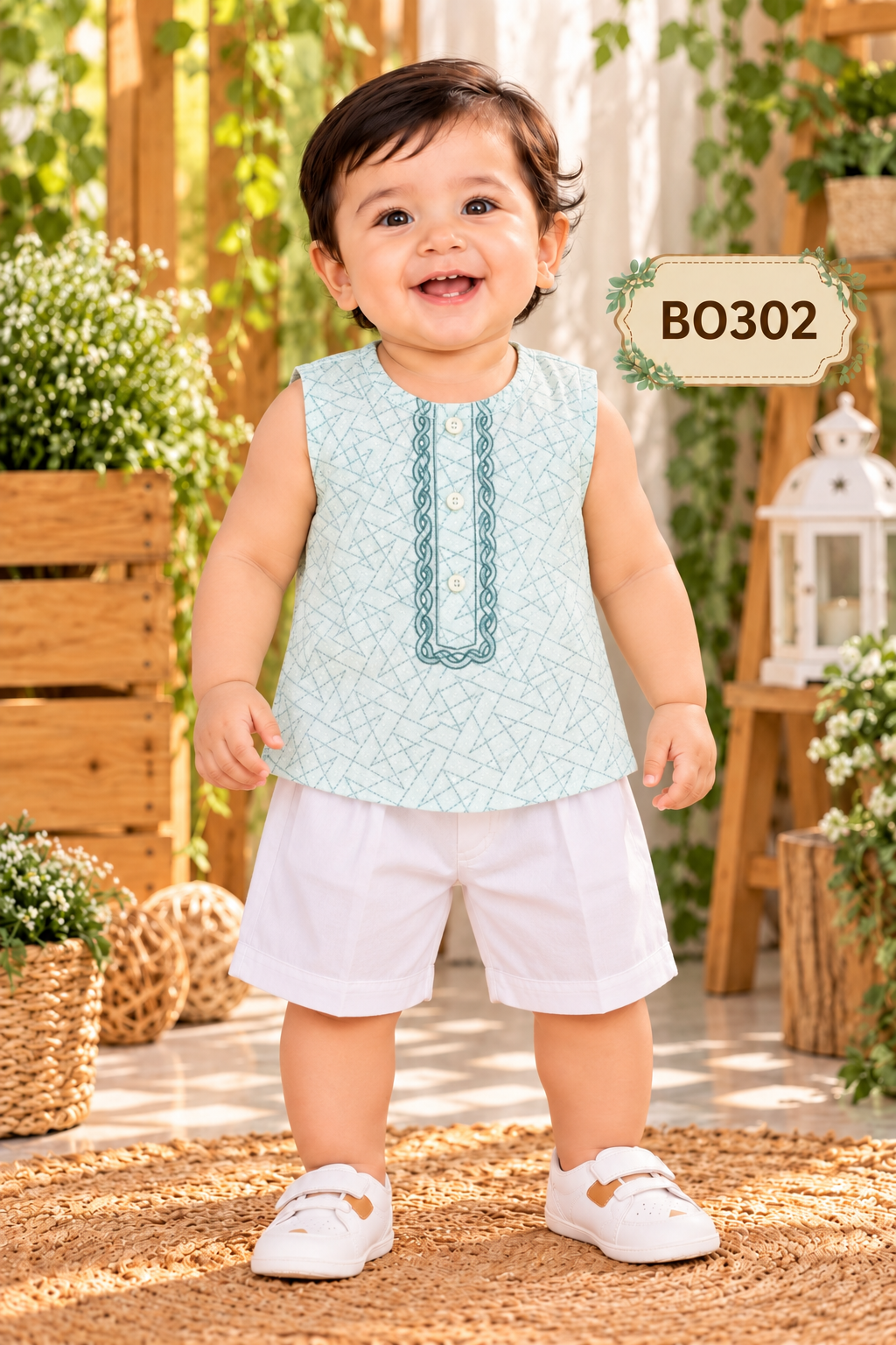 Premium Boys Textured Sleeveless Shirt & Shorts Set – BO302