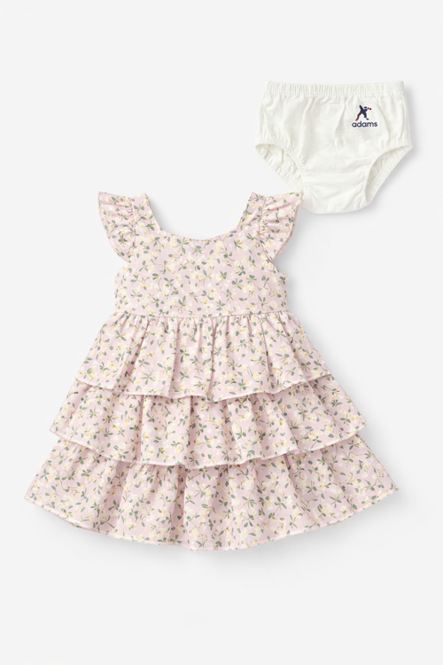 Baby Girl Floral Layered Frock Dress with Bloomers Set-0092