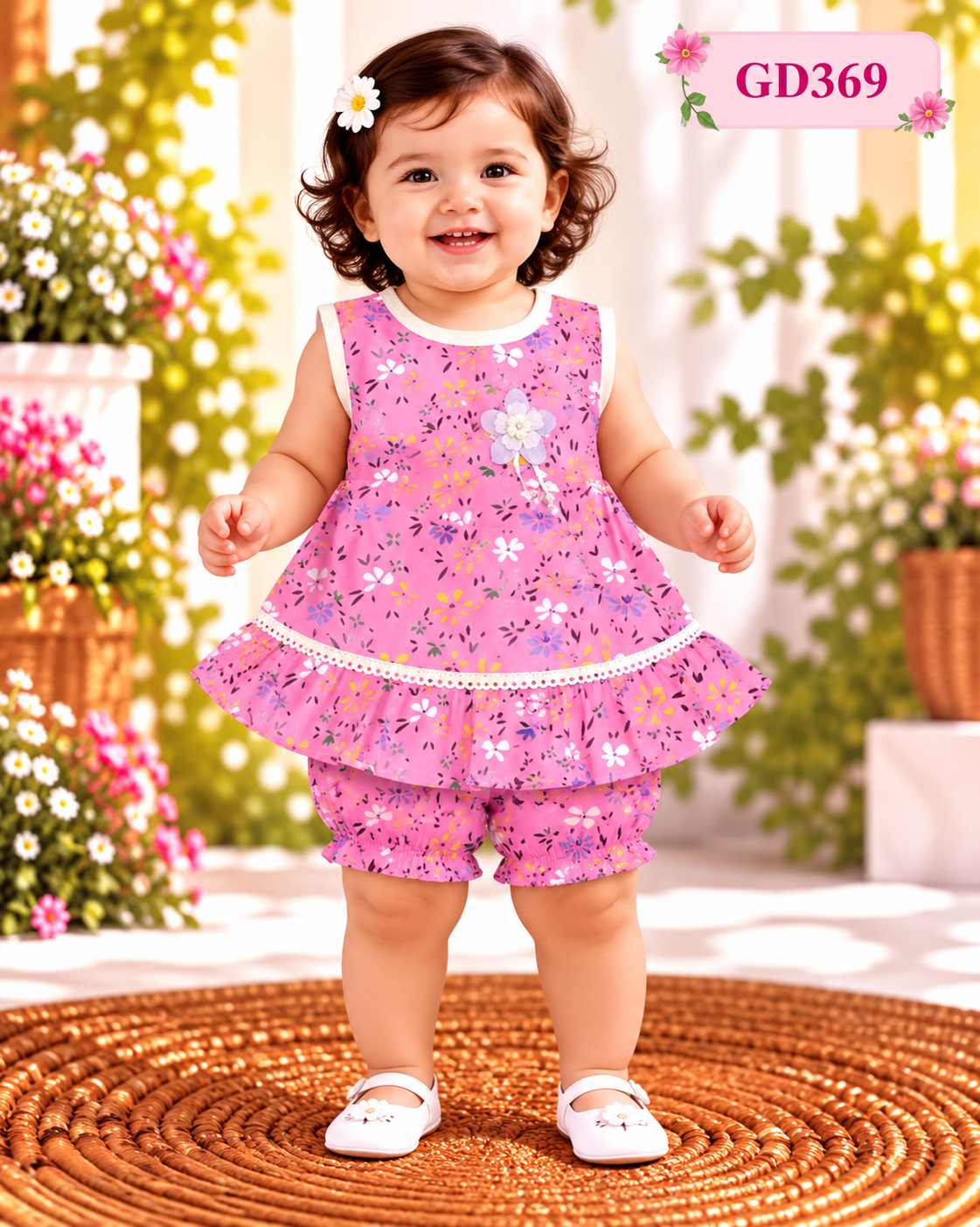 Baby Girls Floral Ruffle Top & Shorts Set – GD369