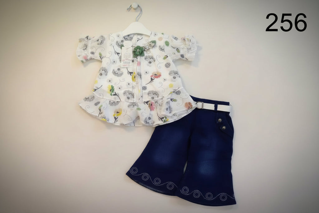 Baby Girls Floral Top & Navy Skirt Set with Belt 256