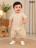 Boys Geometric Print Mandarin Shirt & Shorts Set-BO93