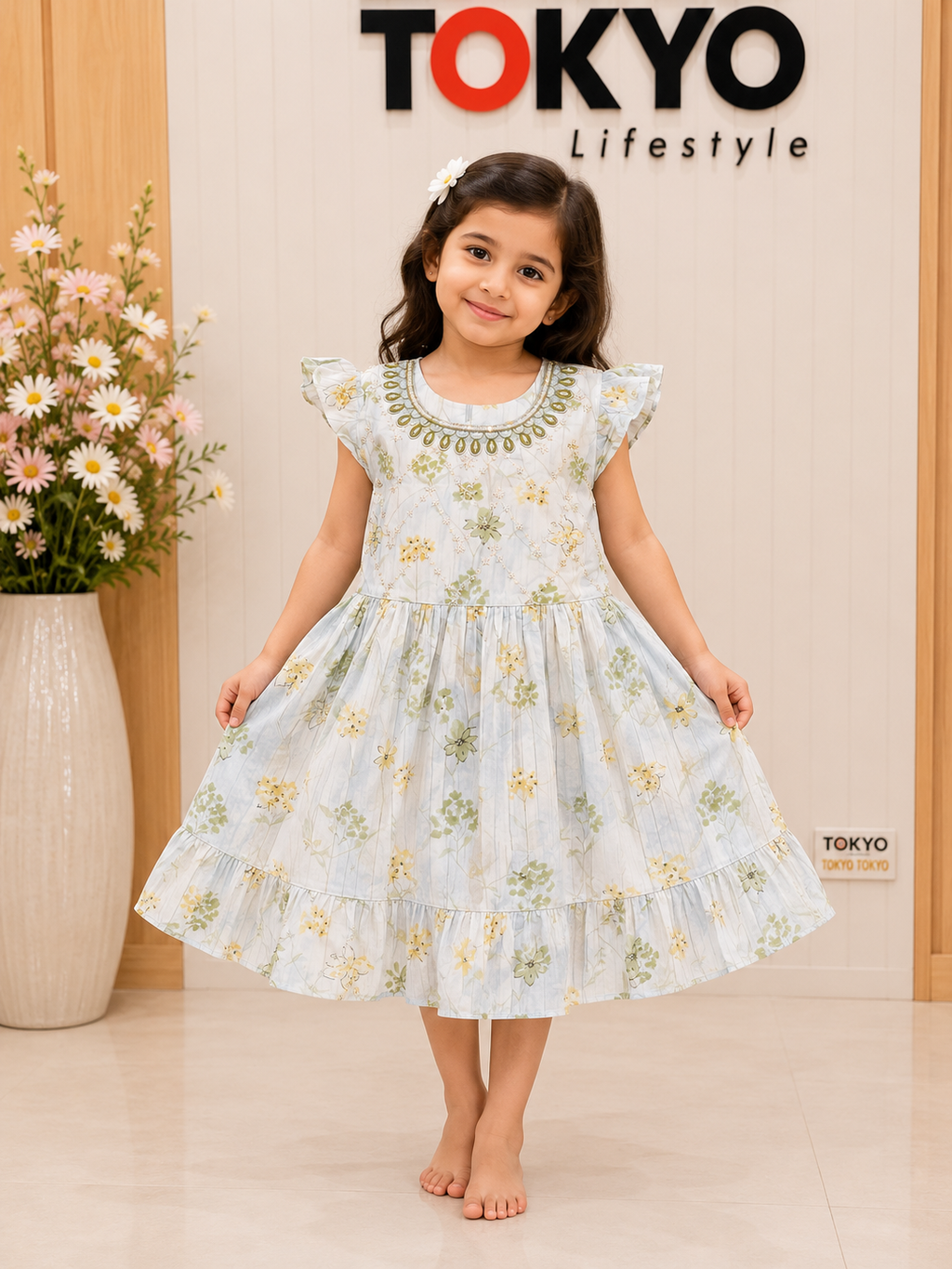 Girls Floral Layered Dress 1