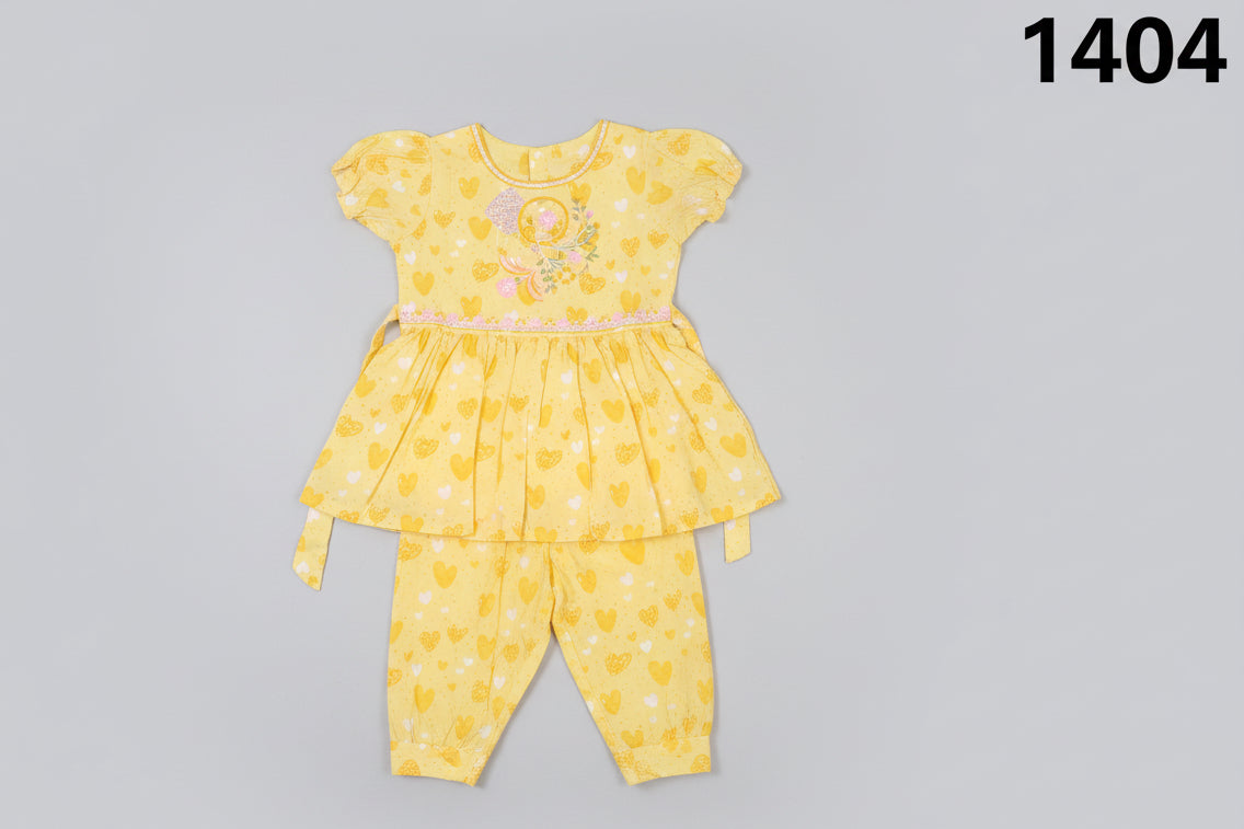 Baby Girls Heart Print Peplum Top & Pants Set — Soft Cotton Outfit 1404