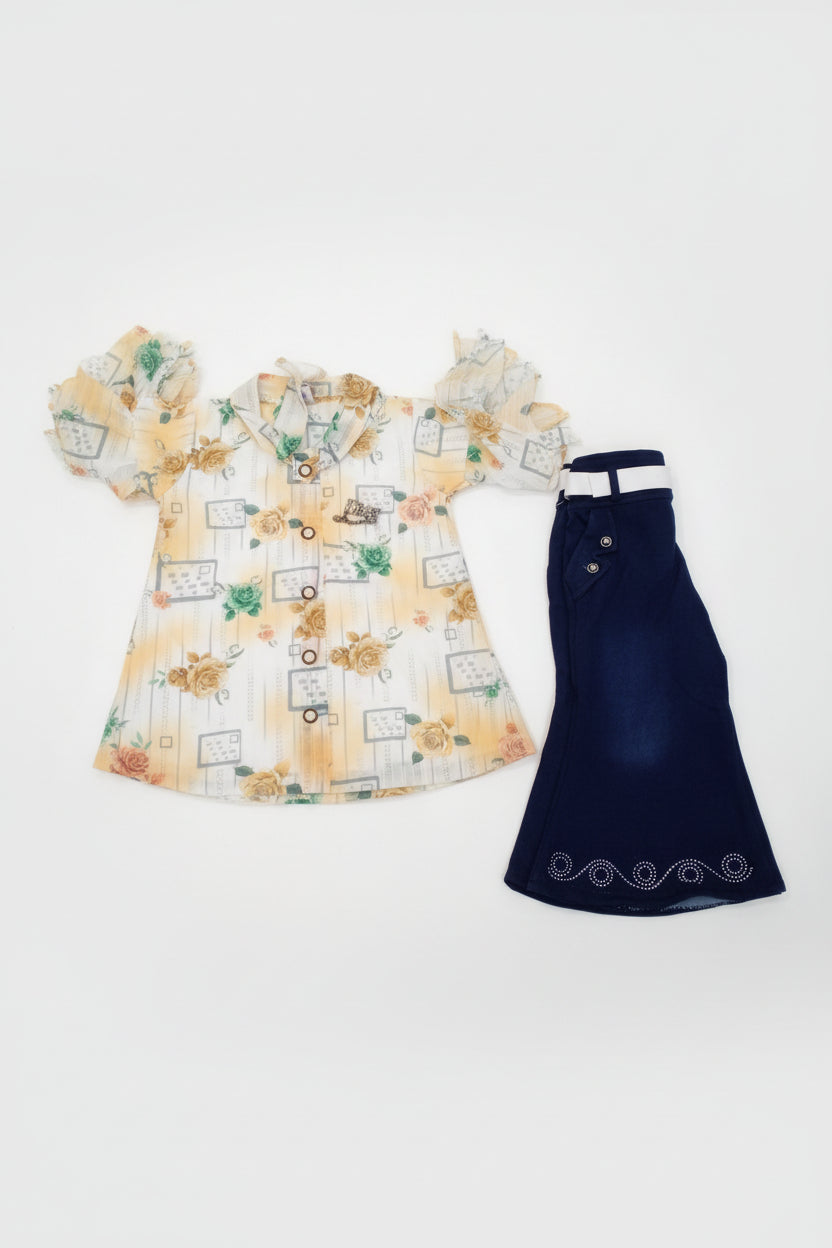 Girls Floral Printed Top & Skirt Set 146