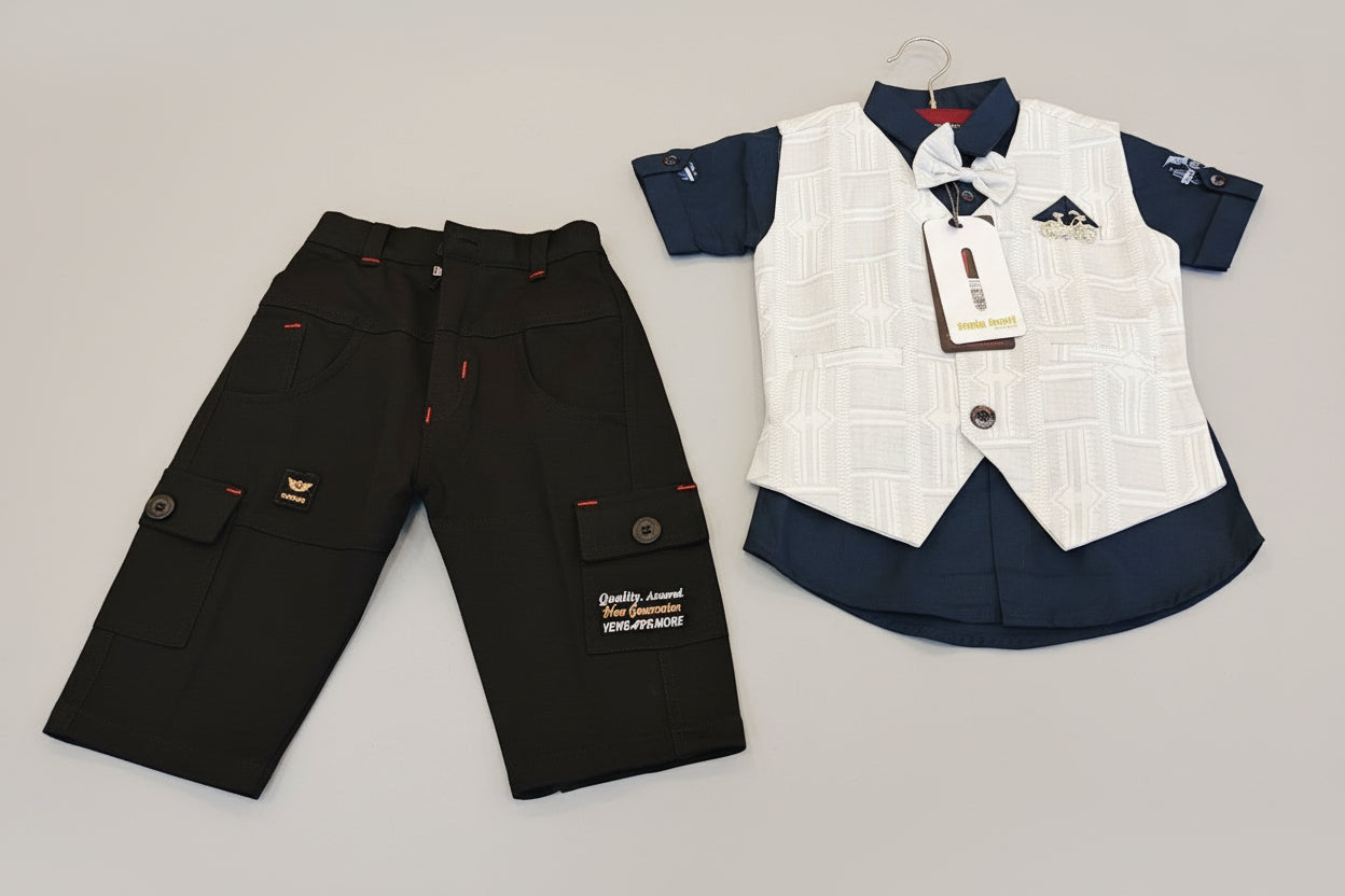 Boys Formal Waistcoat Shirt & Pant Set with Bow Tie 382