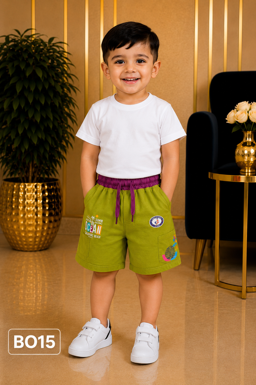 Premium Boys Ocean Print Cargo Shorts-BO15