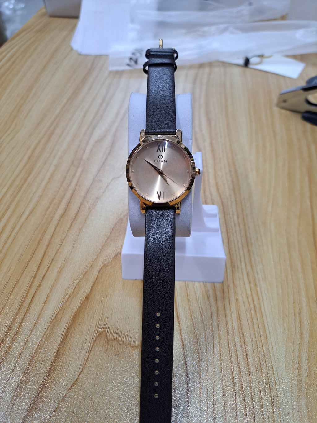 LW 107 Titan Elegant Ladies Black Leather Strap Watch