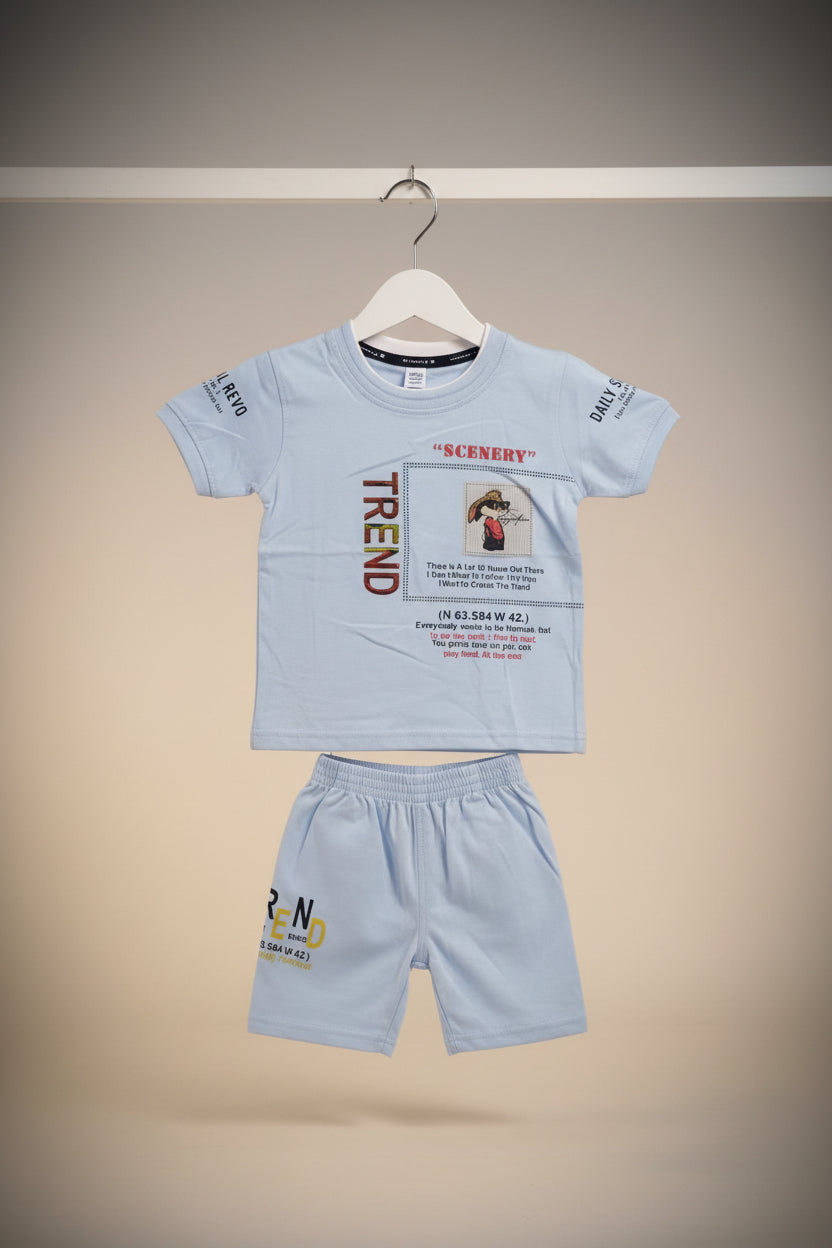 Kids “SCENERY TREND” Printed T-Shirt & Shorts Set 348