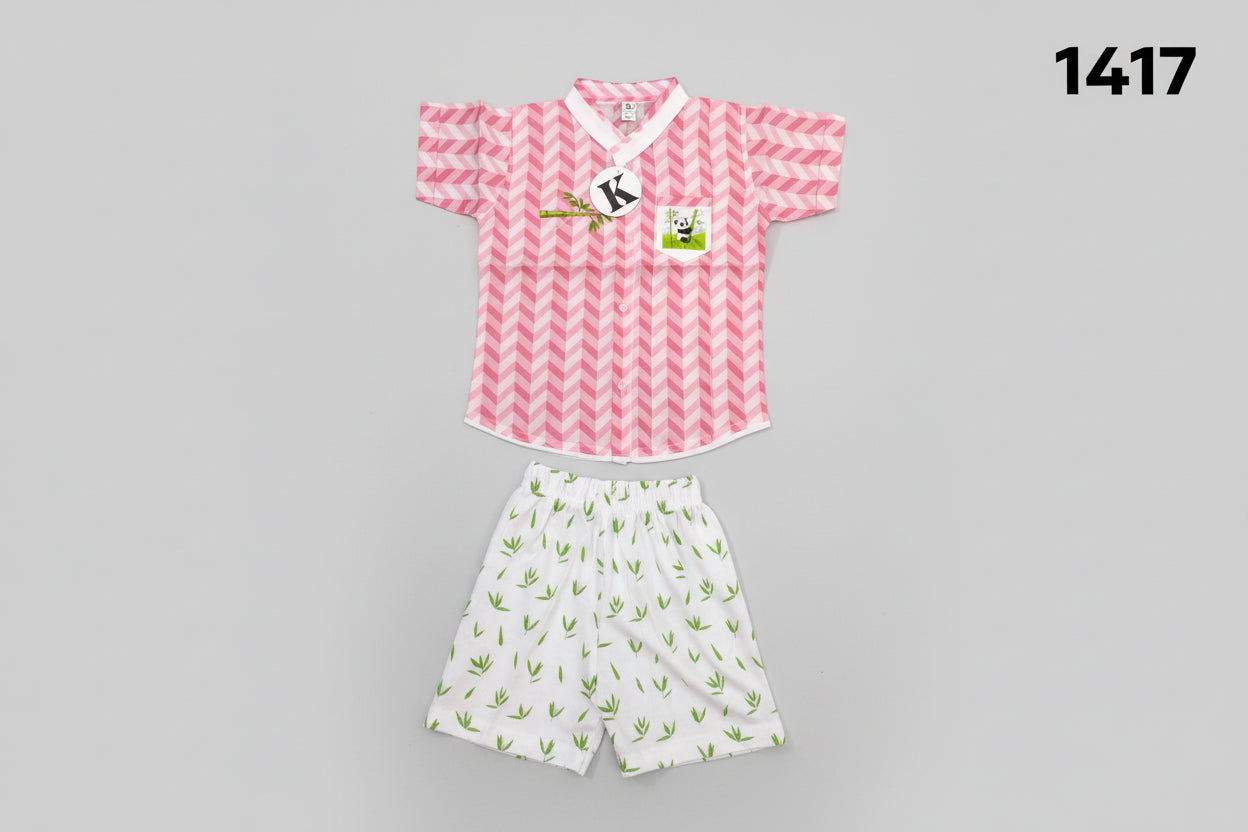 Boys Panda Bamboo Print Shirt & Shorts Set 1417