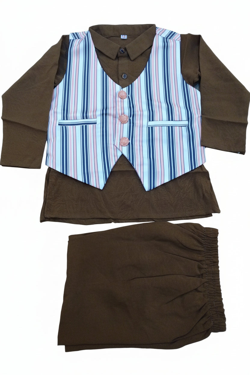 Boys Kurta Panjabi Set with Striped Waistcoat 403