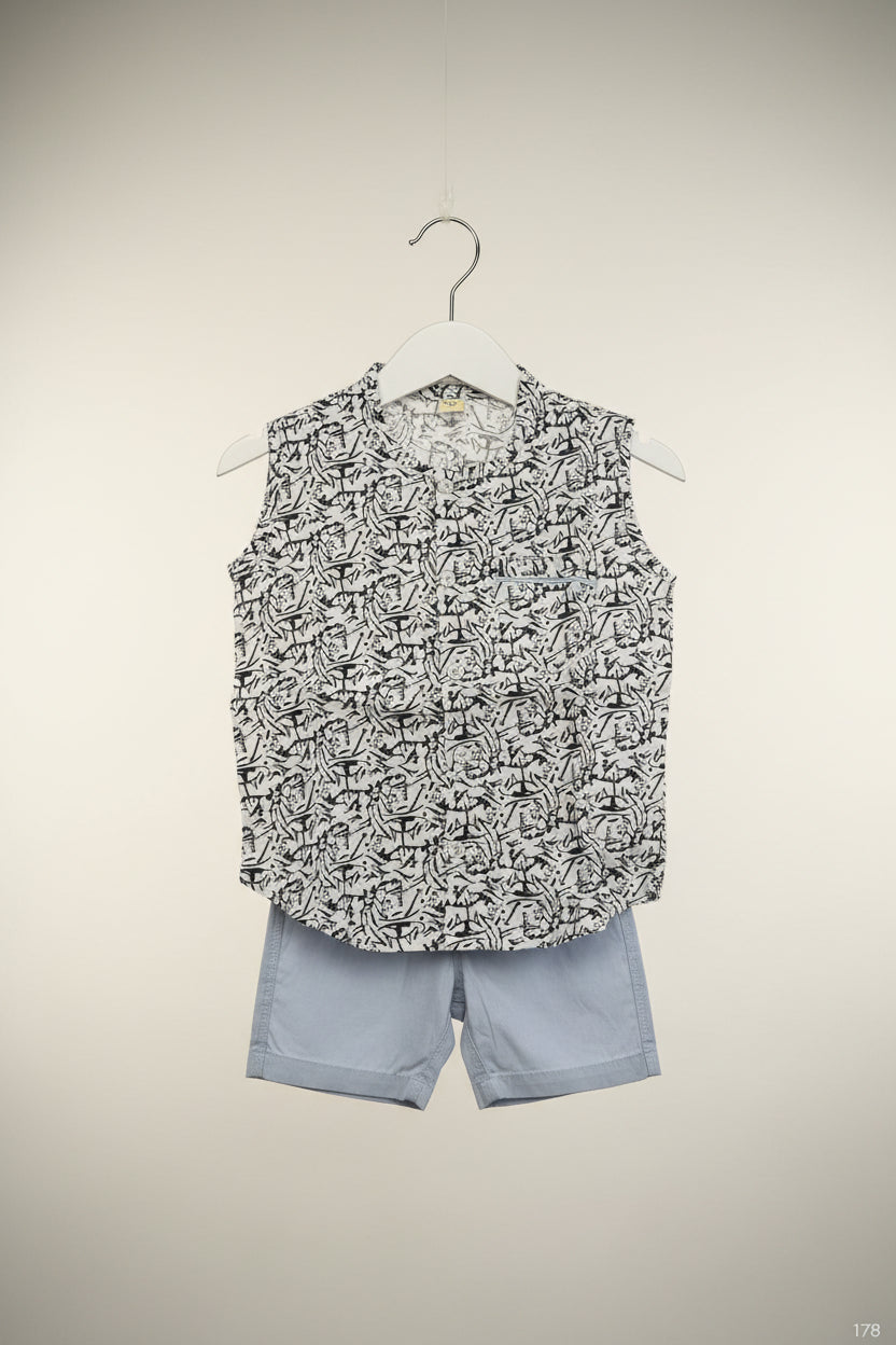 Kids Printed Sleeveless Shirt & Shorts Set-178