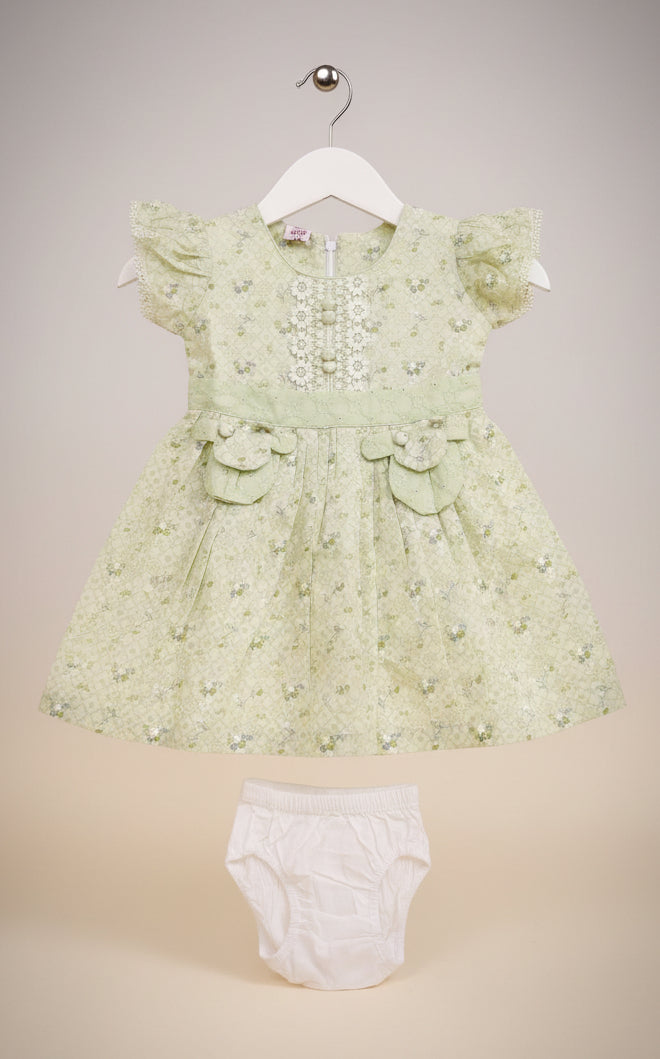 Baby Girls Floral Lace Cotton Frock Set with Bloomers 181