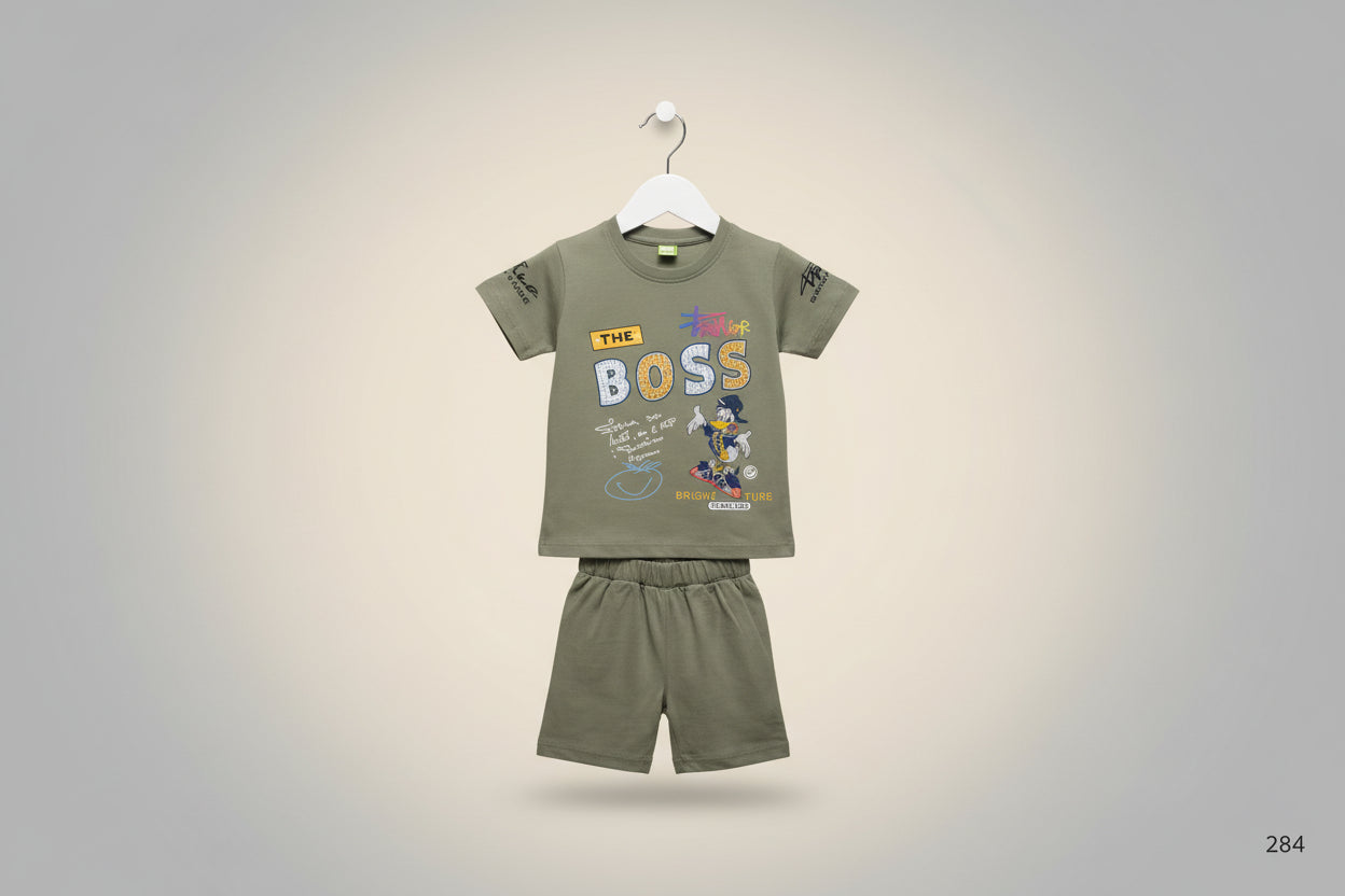 Kids Cartoon Print T-Shirt & Shorts Set 284