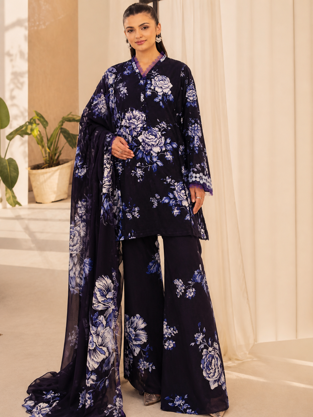 Luxury Digital Printed Lawn Three Piece Set -C289