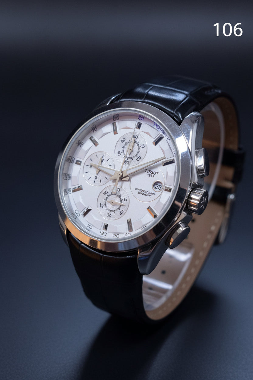TW 106 Luxury Chronograph white Dial Leather Strap Watch