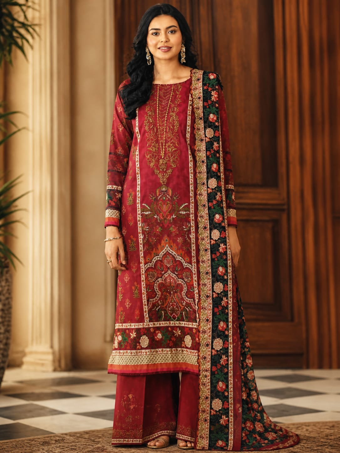 Luxury Digital Printed Lawn Three Piece Set-C256