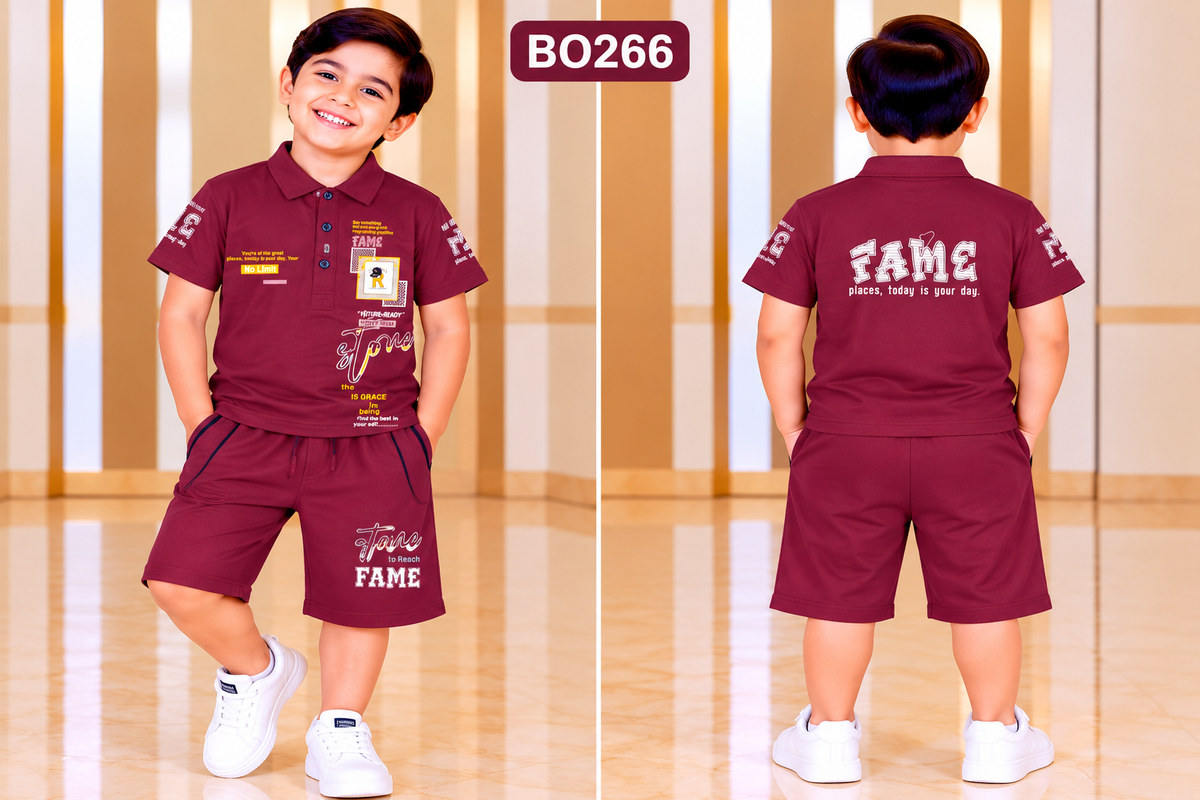 Boys Fame Graphic Polo T-Shirt & Shorts Set – BO266