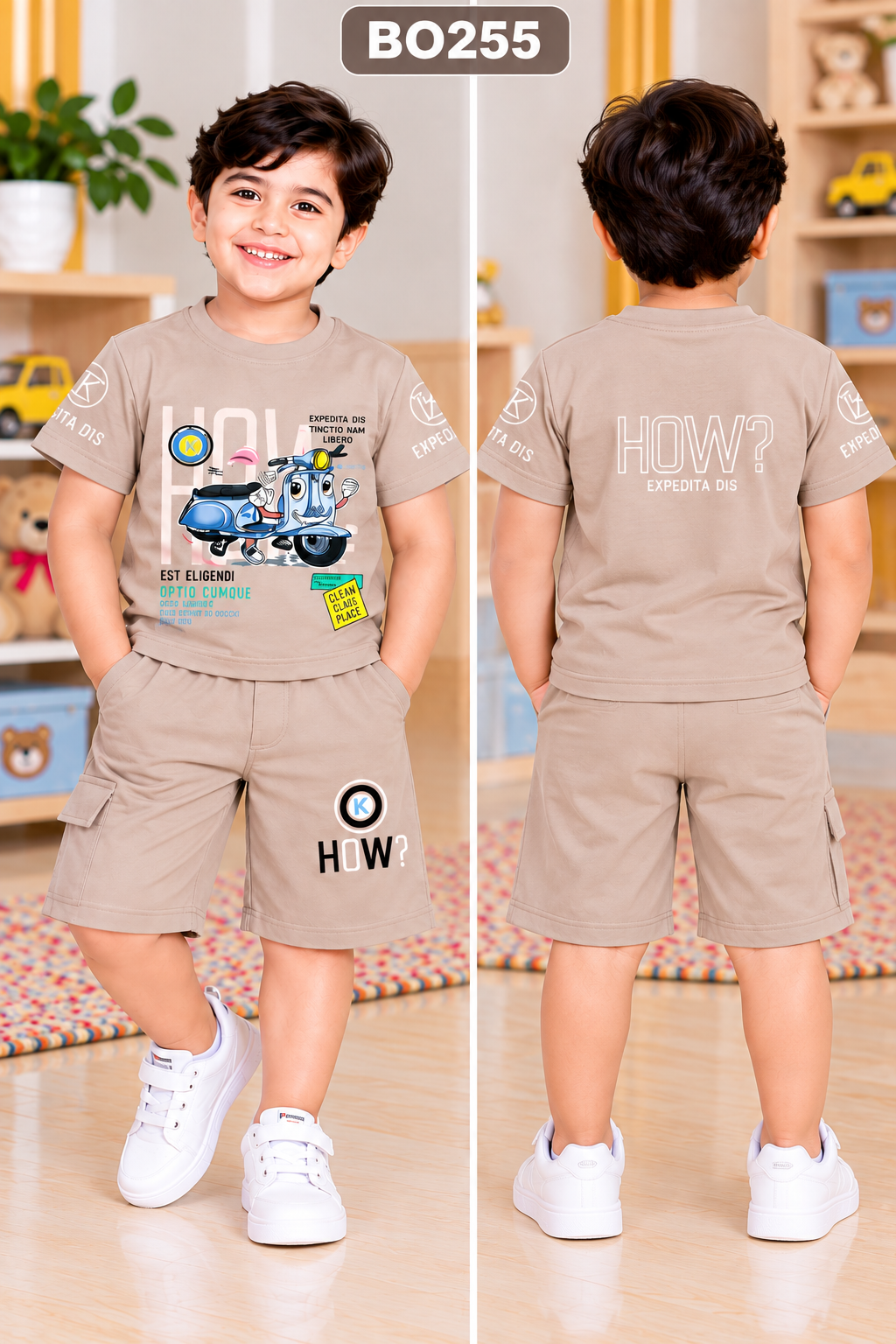 Boys Scooter Adventure Graphic T-Shirt & Cargo Shorts Set – BO255