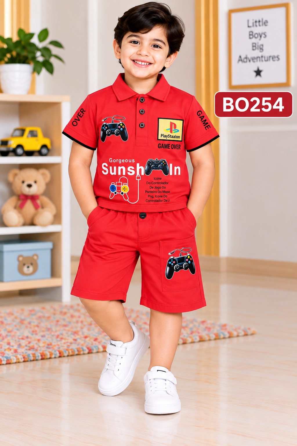 Boys Gamer Graphic Polo T-Shirt & Matching Shorts Set – BO254