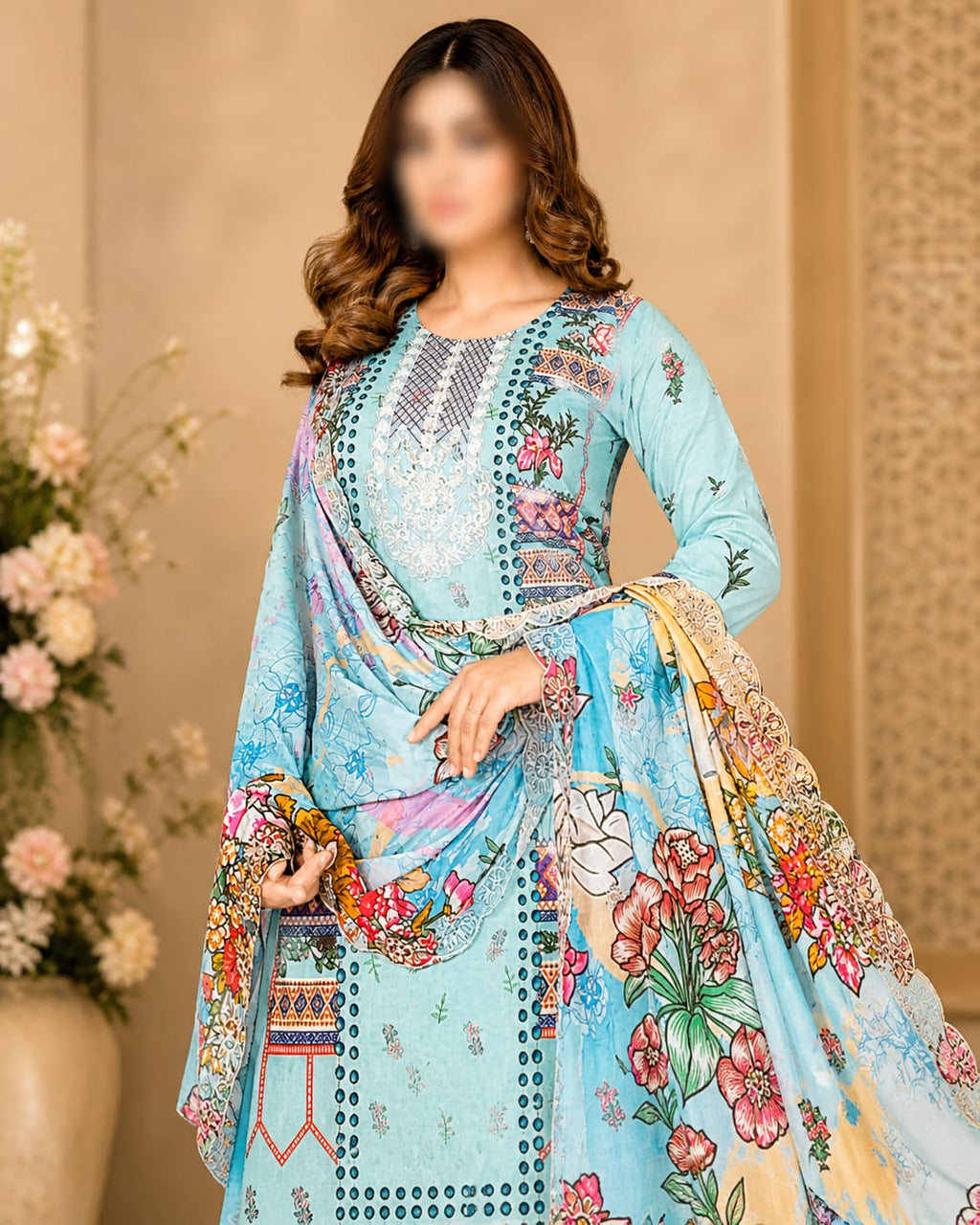 Luxury Digital Printed Lawn Three Piece Set-C246