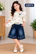 Premium Girls Floral Top & Denim Culottes Set – GD71