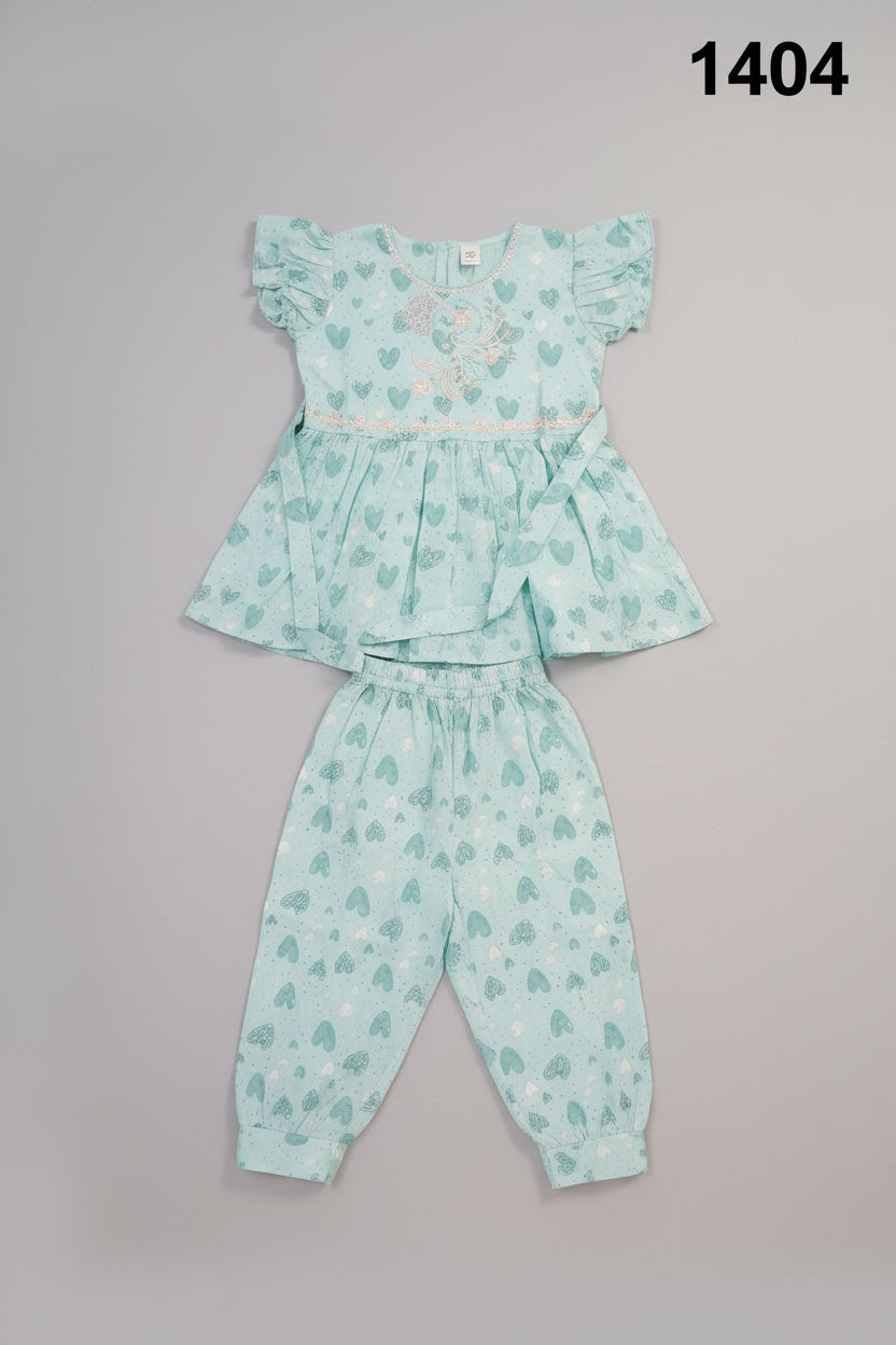 Baby Girls Heart Print Peplum Top & Pants Set — Soft Cotton Outfit 1404