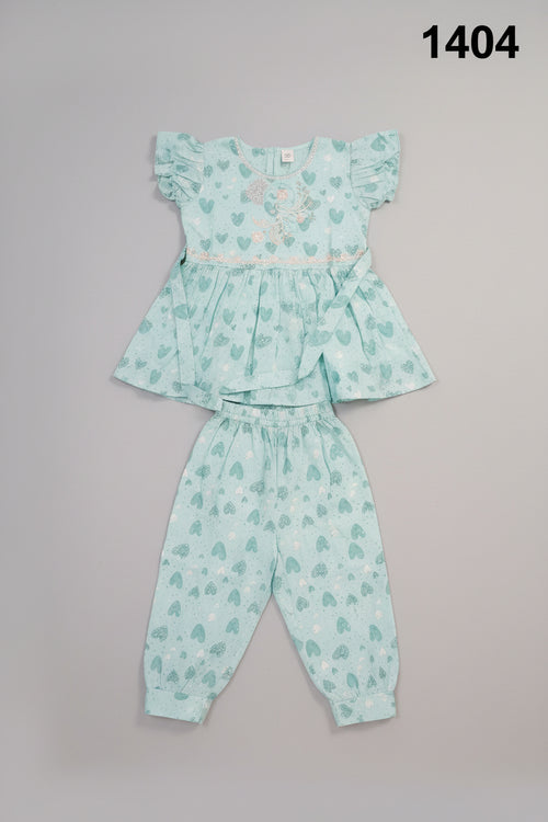 Baby Girls Heart Print Peplum Top & Pants Set — Soft Cotton Outfit 1404