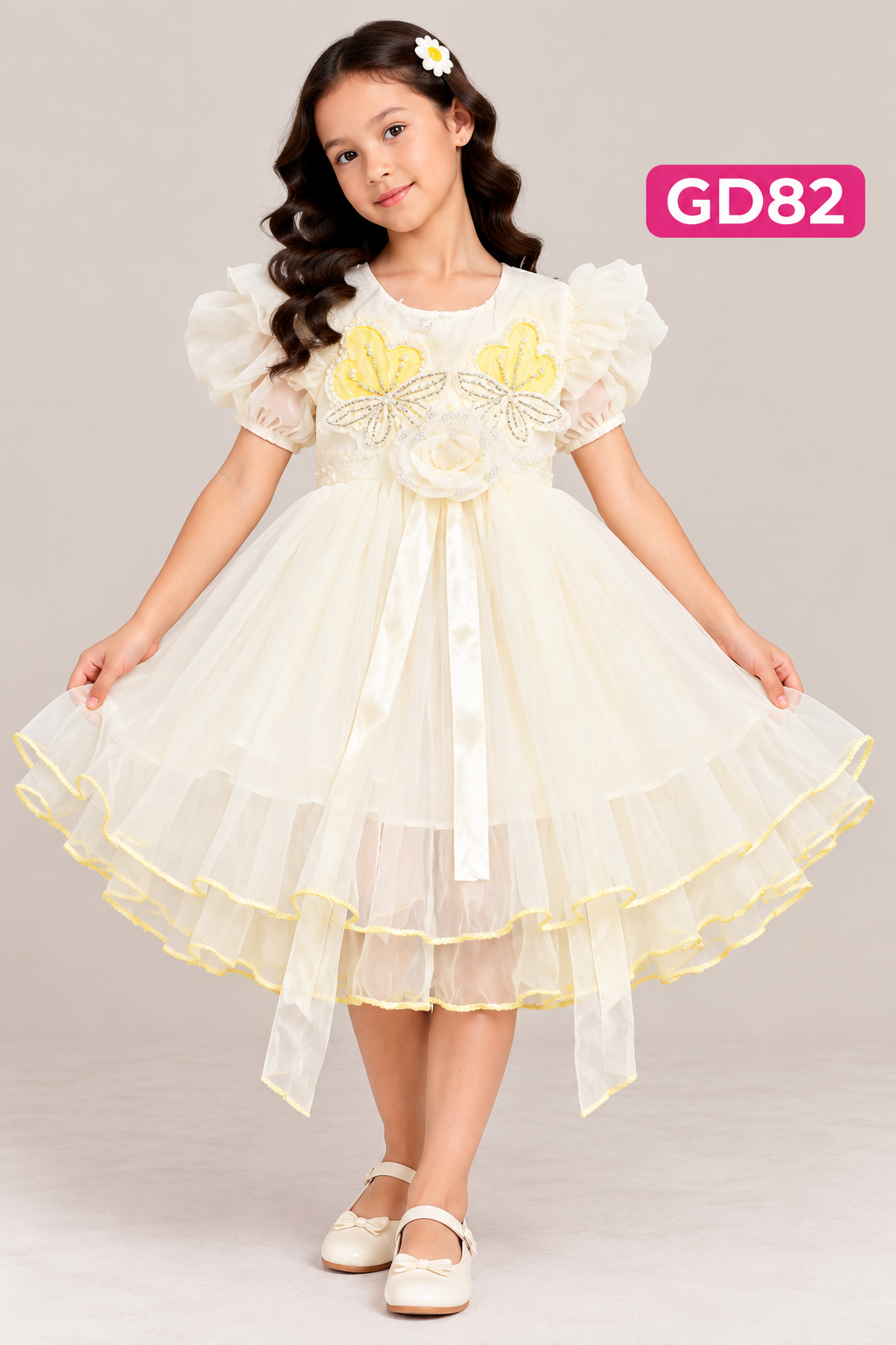 Premium Girls Butterfly Tulle Party Dress - GD82