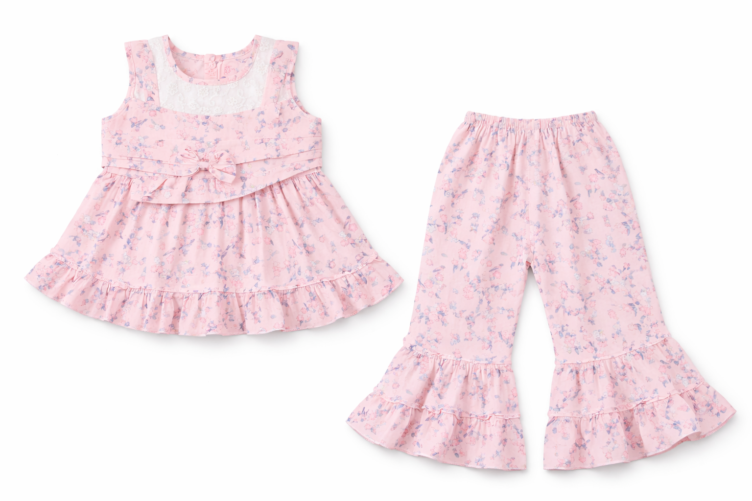 Girls Floral Dress with Matching Bottom Set 077