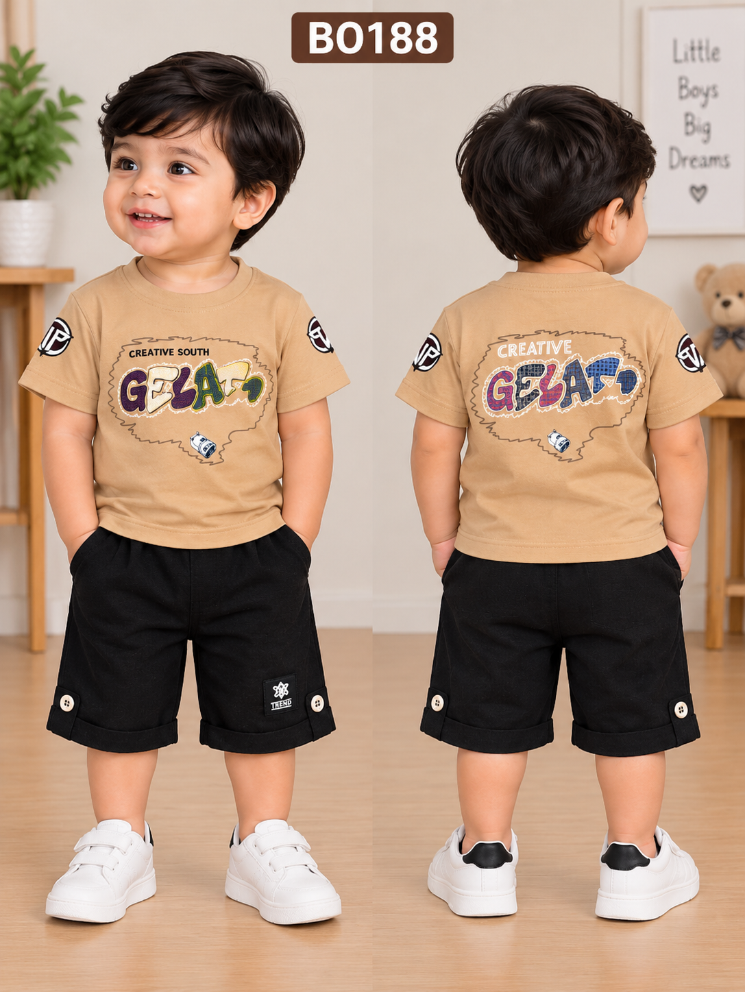 Boys Creative Graphic T-Shirt & Smart Shorts Set – BO188