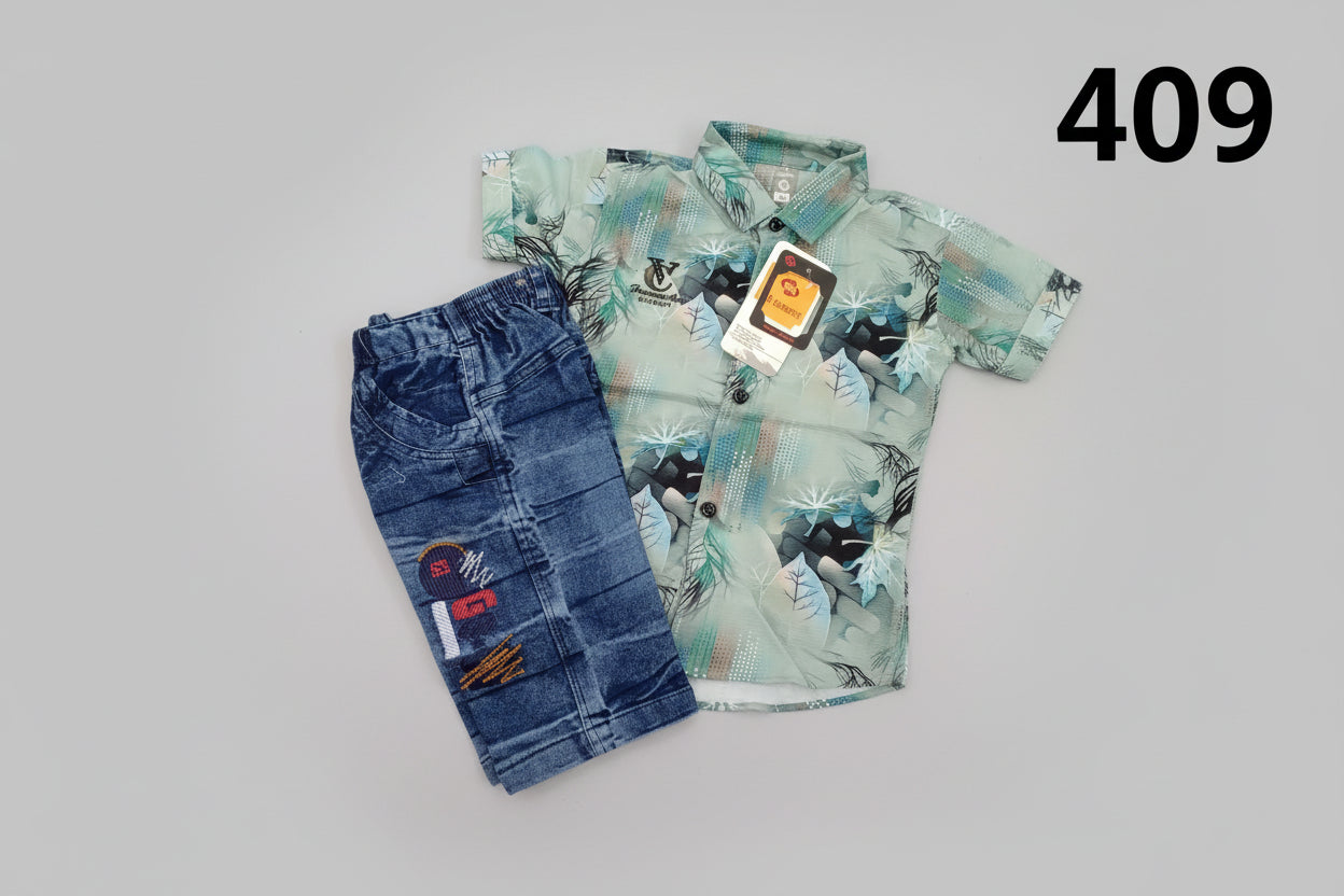 Kids Premium Printed Shirt & Denim Jeans Set.409