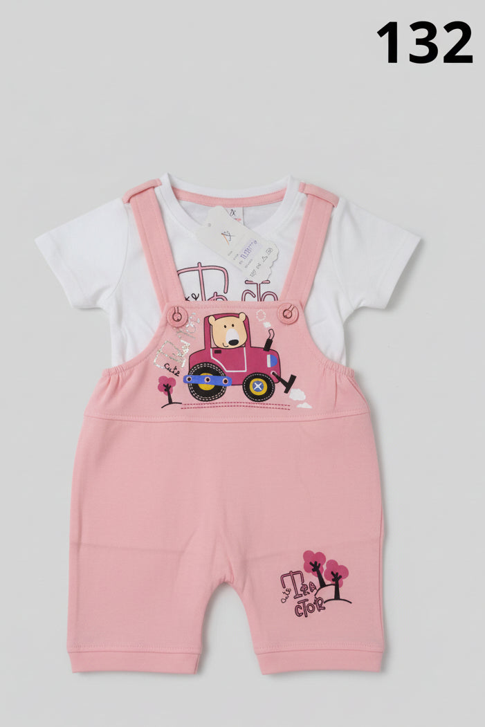 Kids Cute Tractor Dungaree Set with T-Shirt 132