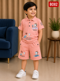 Premium Boys’ Cartoon Graphic Polo & Shorts Set -BO82