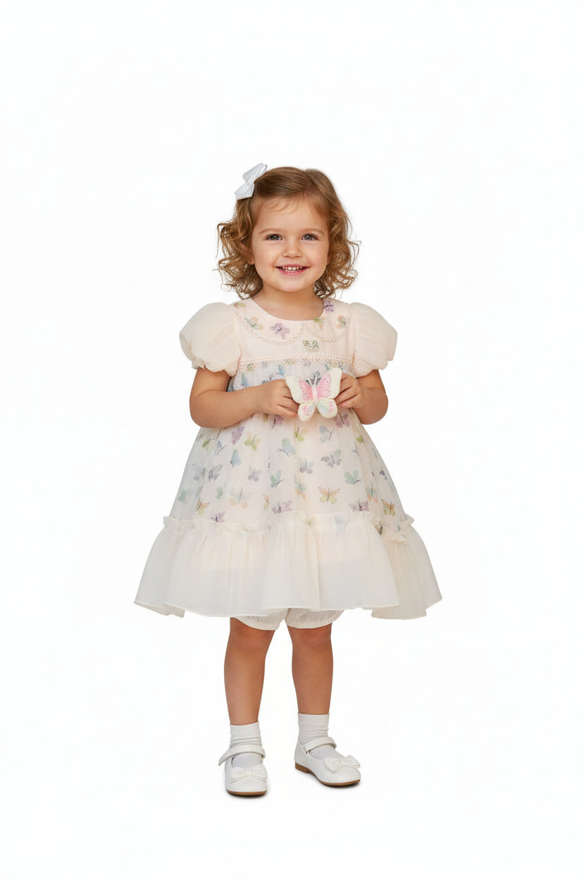 Baby Girls Butterfly Print Chiffon Frock Set with Bloomers 187