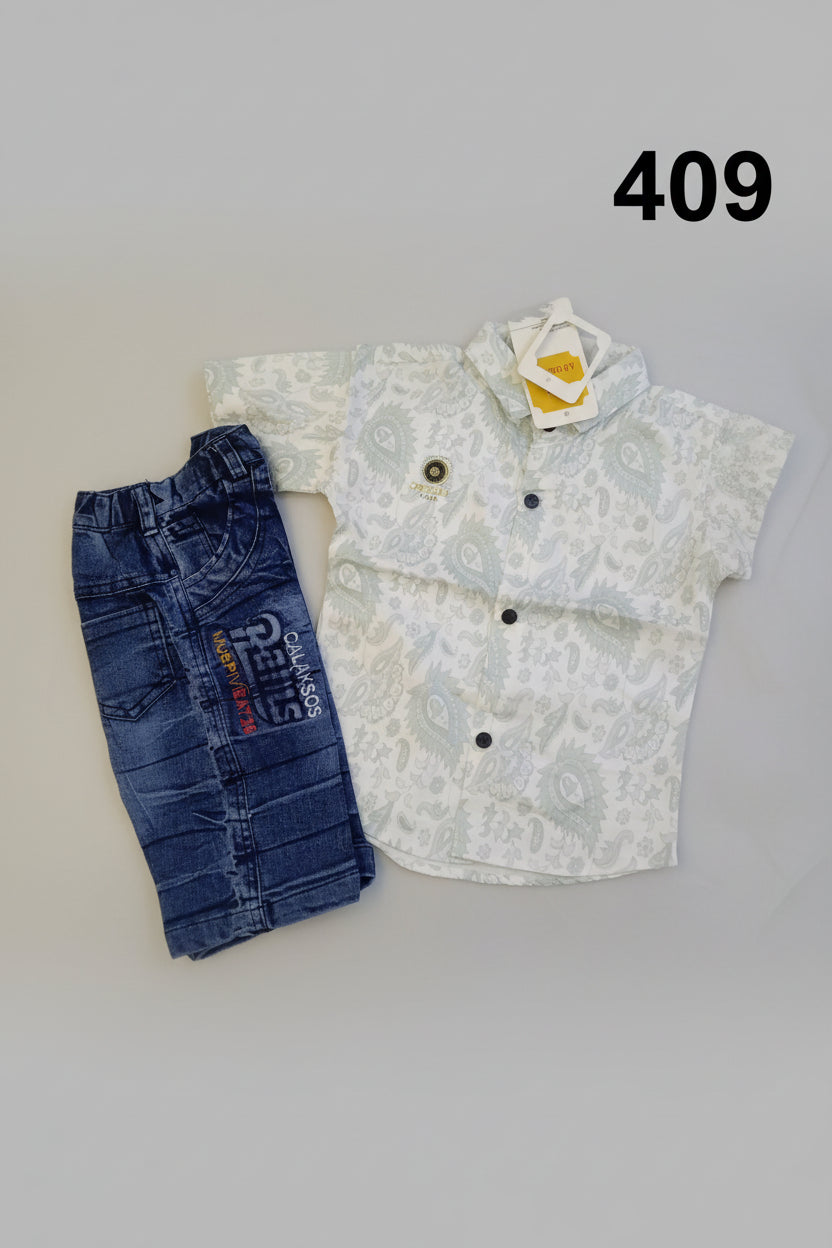 Kids Premium Printed Shirt & Denim Pant Set.409
