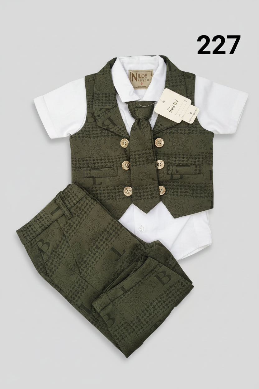 Kids Premium Waistcoat Shirt Pant Set with Tie 227