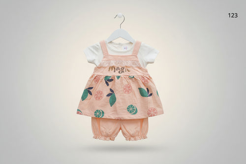 Baby Girls Magic Fruit Print Dress Set with Inner Tee & Bloomer 123