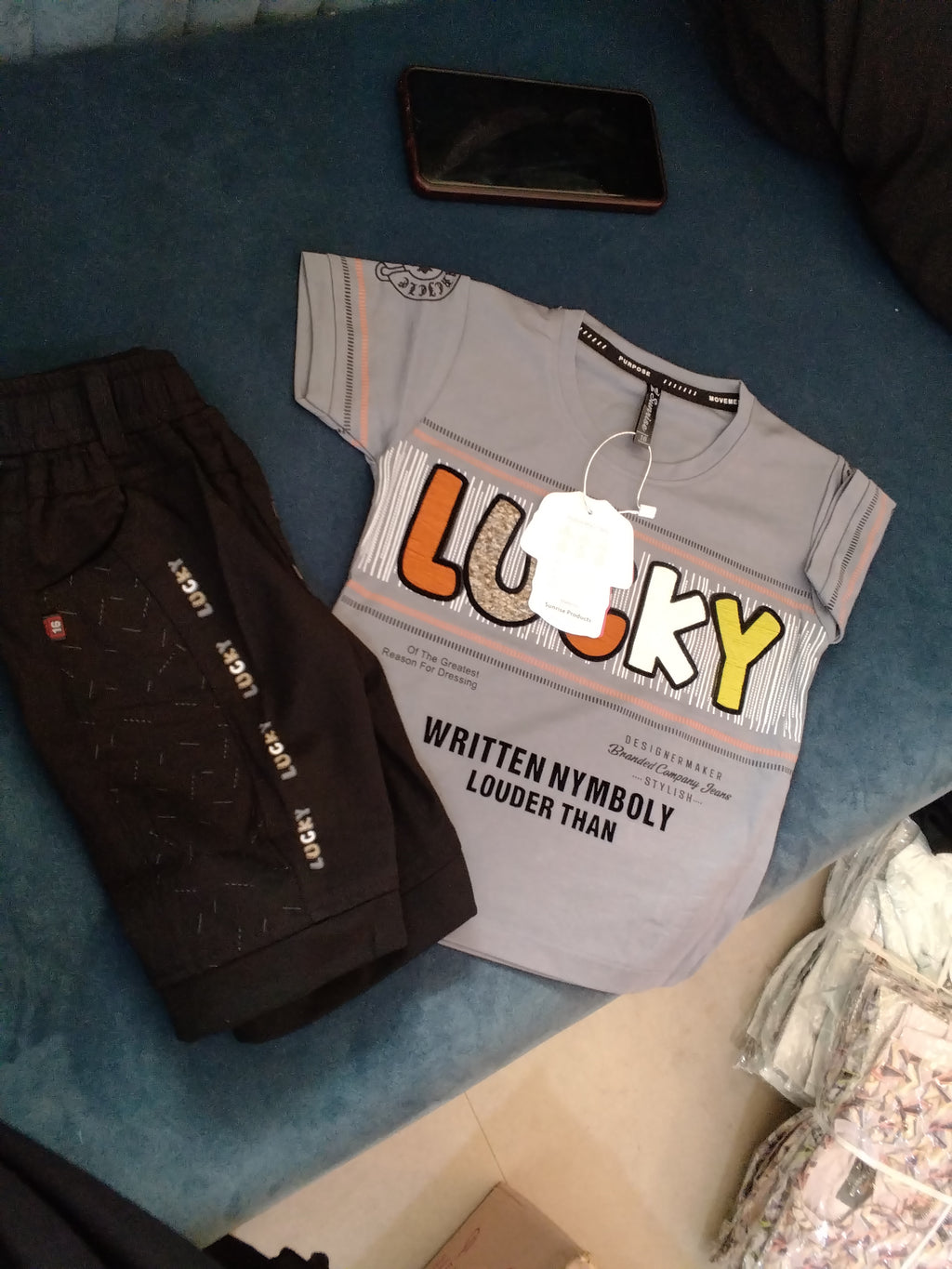 Kids “LUCKY” Printed T-Shirt & Jogger Set 361