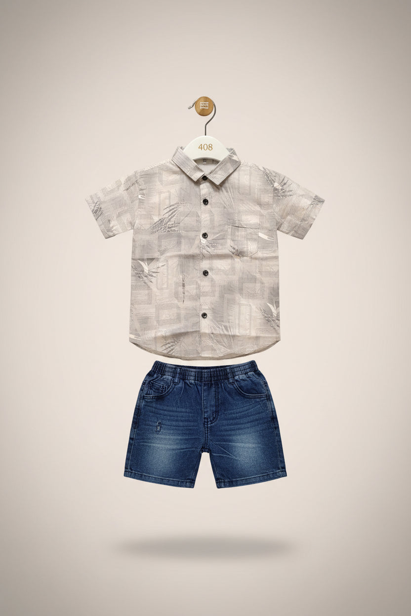 Kids Premium Printed Shirt & Denim Shorts Set 408