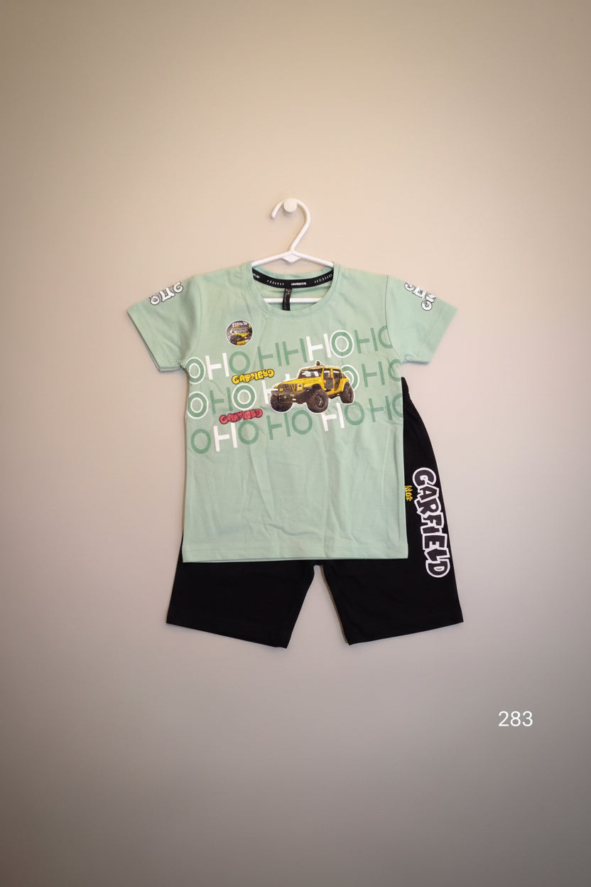 Kids Garfield Jeep Printed T-Shirt & Black Shorts Set 283