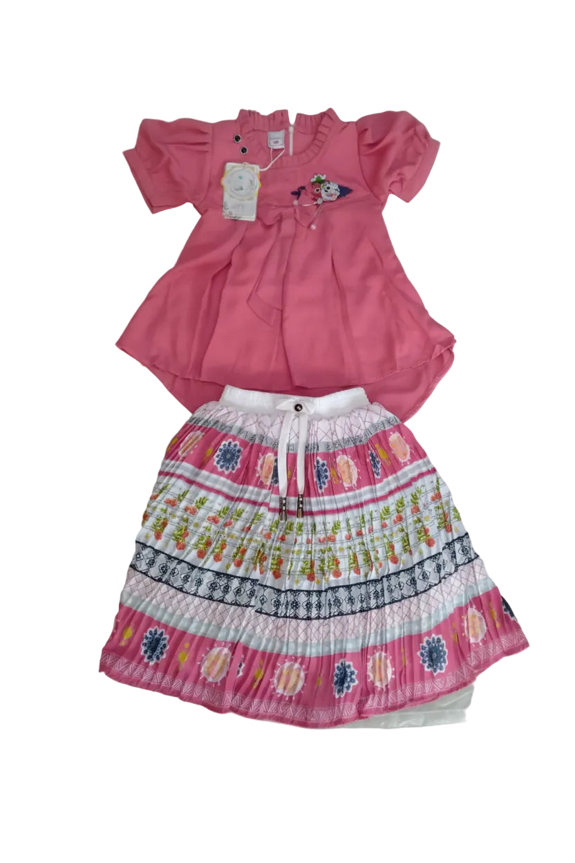 Girls Floral Pleated Skirt Set with Bow Detail Top.148..