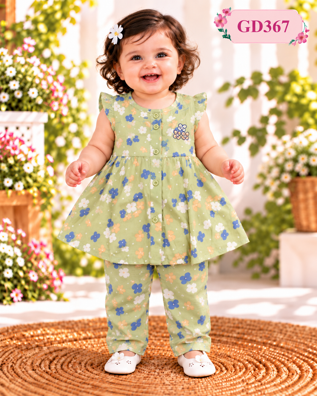 Girls’ Floral Print Frock & Pant Set – GD367