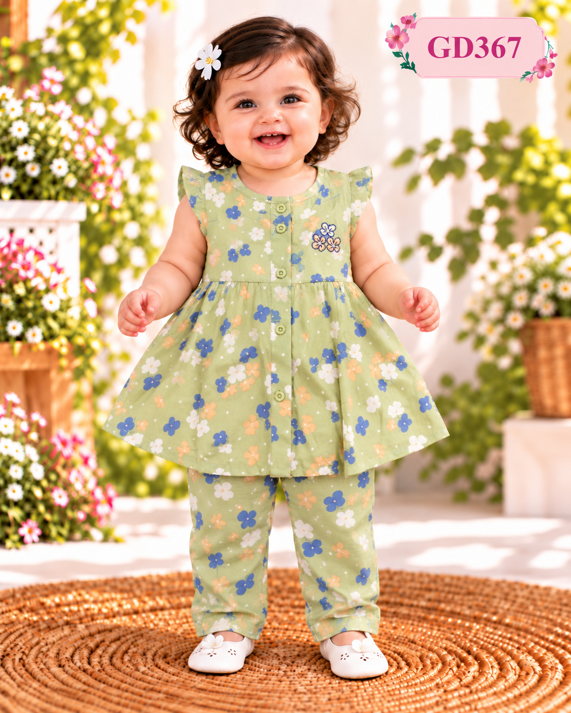 Girls’ Floral Print Frock & Pant Set – GD367
