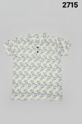 Boys White Printed Short Sleeve Mandarin Collar Shirt 2715