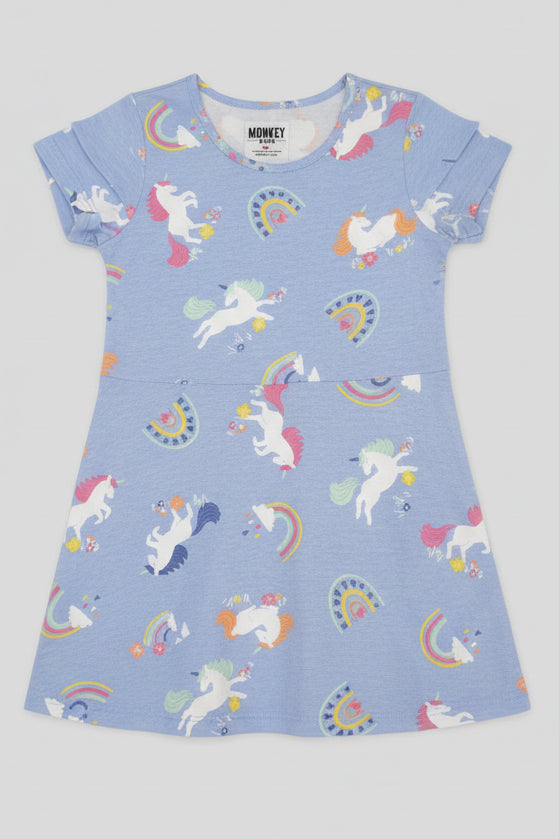 Girls Bird & Floral Printed Dress  3311