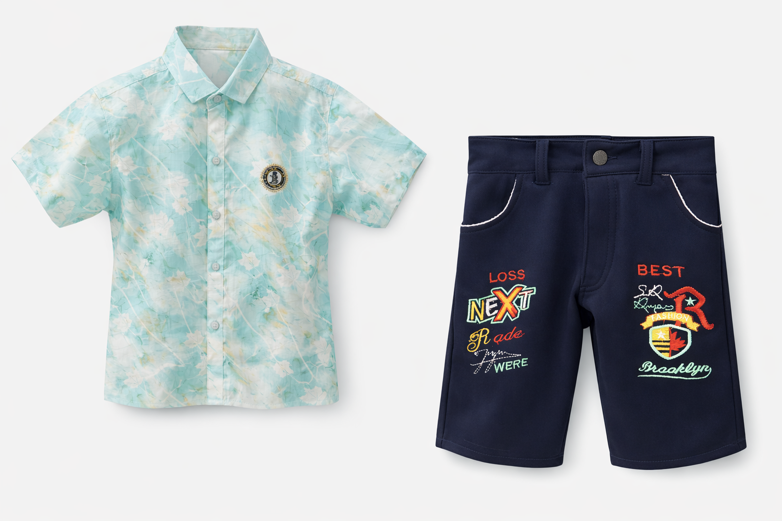 Boys Premium Leaf Print Summer Shirt & Black Trouser Set 441