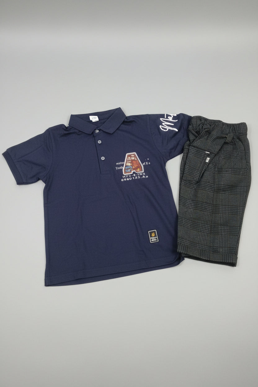 Boys Graphic Polo T-Shirt & Check Cargo Shorts 311