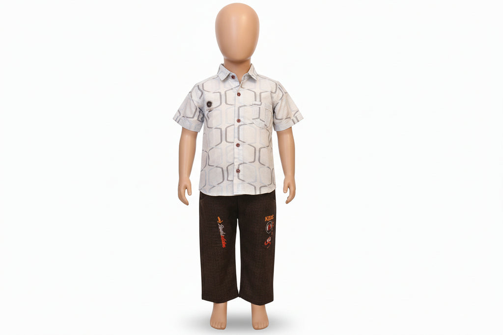 Boys Summer Casual Printed Shirt & Cotton Pant Set 409