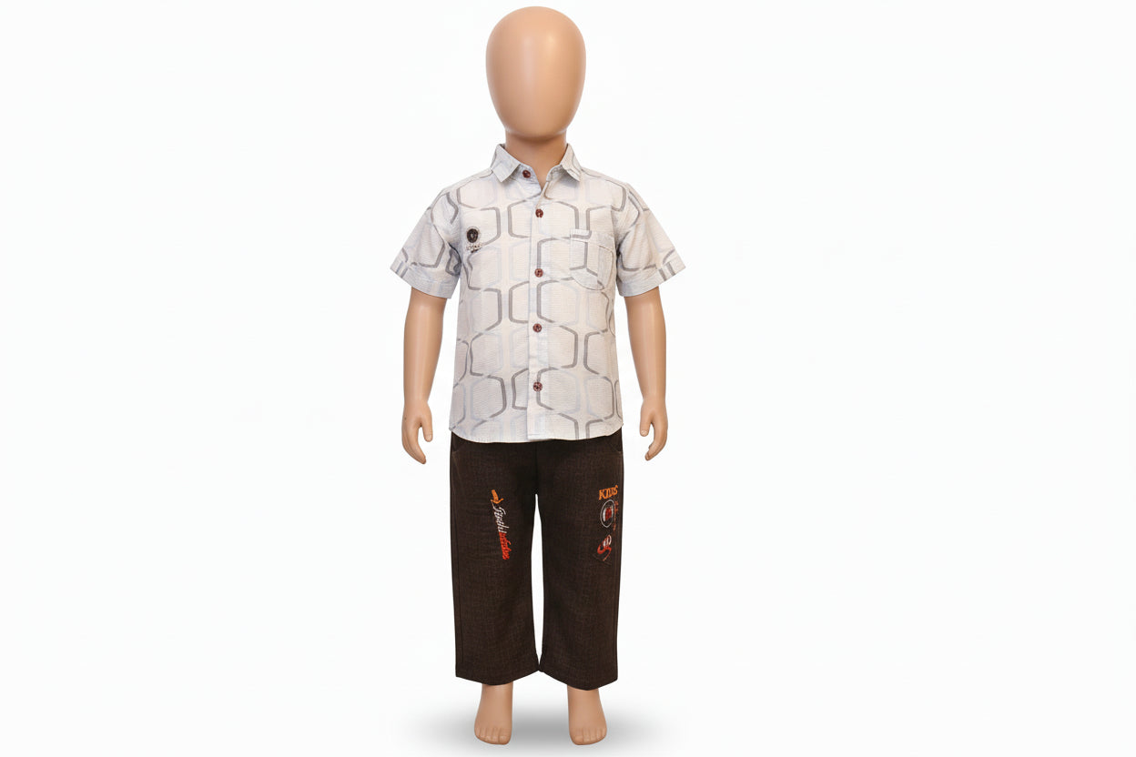 Boys Summer Casual Printed Shirt & Cotton Pant Set 409