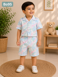 Title: Pastel Brushstroke Boys’ Shirt & Shorts Set – BO95